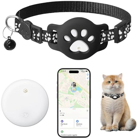 Cat Tracker, Cat Tracker Collar Compatible with Apple Find My (iOS Only), No Monthly Fee & No SIM Needed, White Pet Tracker + Collar (7.5-12.6)