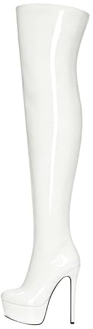 Veelau Meieer Damen Plateau Stiletto Stiefel aus Lackleder Über-Knie High Heels Overknee mit Reißverschluss