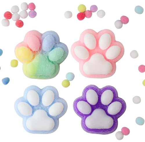 4 Stück Taba Squishy Cat, Squishy Toy Squishy Cat Paw, Fufu Squishy für Stressabbau, Süße Weiche Katzenpfoten, Squeeze Toy Squishy Pfote, Squeeze Spielzeug, Katzenpfoten Squishy für Kinder Erwachsene