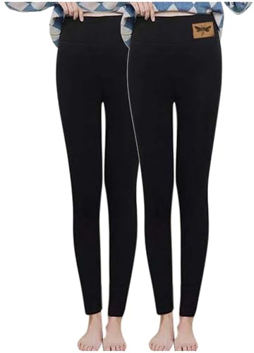 Generisch Thermo Leggings Damen Gefütterte Thermoleggings Winter Leggins Warme Thermohose High Waist Stretch 2PC Sportleggins Lang Fleece Thermohosen Frauen Blickdicht Winterleggings Schwarz S