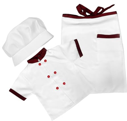 IMIKEYA Costume Da Chef Per Ragazzo Ragazza Grembiule, Maniche Corte e Bordo Borgogna, Abbigliamento Per Gioco Di Ruolo Dai 110 Cm, Adatto a Recite Scolastiche e Feste Di Compleanno