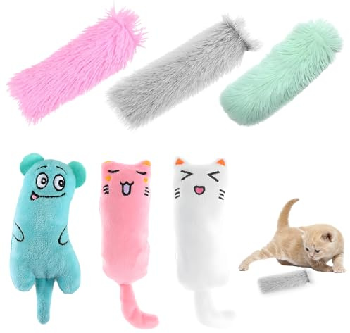 YTLSDHF 6-Piece Cat Toys Set, Long Fur Plush Pillow Catnip Toys with Cute Faces, Soft Interactive Toys for Indoor Cats, Kitten Teething Toys for Teeth Cleaning & Playtime