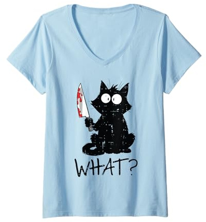 Femme Couteau de Chat Noir Quel Costume d'halloween Amusant pour Femmes, Hommes et Enfants T-Shirt avec Col en V