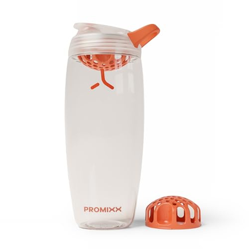 PROMIXX Pursuit Shaker Protéiné – 950ml Mélangeur Silencieux Snap-Fit pour Shakes Sans Grumeaux – Étanche Sans BPA Ecozen avec Graduations pour Fitness – Transparent