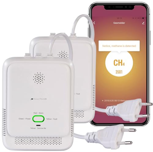 VisorTech Gasmelder Camping: 2er-Set Smarter Multi-Gasmelder für haushaltsübliche Gase, WLAN, App (Steckdosen-Multi, Gasleckdetektor, Grill)