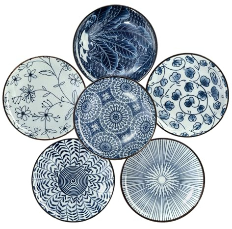 Yuecda 6 Pcs Ceramic Dipping Bowls, Elegant Japanese Style Sauce Dishes, Perfect for Condiments, Snacks, and Sushi PartiesRetro Japanese Style