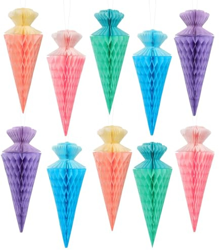 COMOOKA 10 Stück Girlande Einschulung Deko Schultüte Mädchen Pastell | Mini Zuckertüten 20cm aus Seidenpapier, kleine Schultüte Deko für Schuleinführung, Schulanfang & Einschulungsfeier