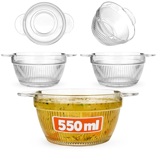 KADAX Juego de 3 cuencos de sopa de 550 ml, cuencos transparentes para sopas, tazas de sopa de cristal, cuencos de sopa, cuencos de cristal con asas, aptos para lavavajillas