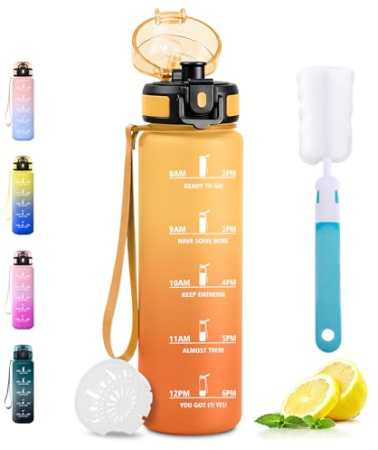 JAPORIA Borraccia Sportiva 1L, Bottiglia Acqua con Marcatori Temporali, Borraccia con Filtro, a Prova di Perdite, senza BPA, Bottiglia Acqua per Scuola, Ufficio, Palestra