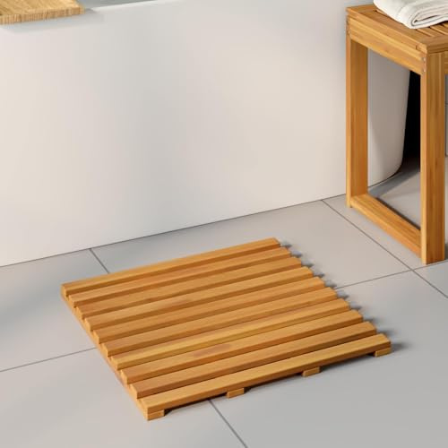 Kaloriko Tapis de Bain en Bois d'acacia Massif Marron 50 x 48 x 2,5 cm Lot de 2, caillebotis antidérapant pour Salle de Bain, Douche, Balcon, Sortie de Bain et hygiène Rapide