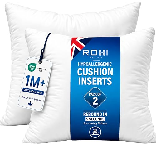 Rohi Set of 2 Hypoallergic Cushion Inner Pads (Pack of 2) 24 x 24 (60cm x 60cm) Cushion Insert Decorative Square Pillow Stuffer for Sofa Couch Cushions