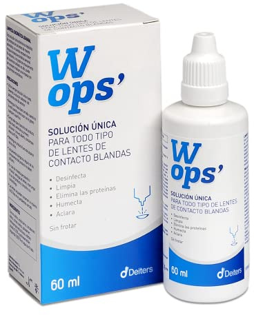 DEITERS - Wops' Solución Única 60 ml, Líquido Lentillas, para Lentes de Contacto Blandas, Desinfecta, Limpia, Elimina Proteínas, Humecta y Aclara Lentes de Contacto, Incluye Portalentes