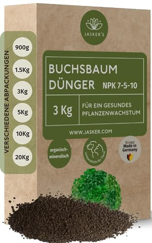 Buchsbaum Dünger 3 Kg - 100% Tierfreundlich - Ideal als Dünger für Buchsbaum Hecken - Viel Kalium & Magnesium für frischgrüne Blätter - Organischer Buchsbaumdünger Langzeitdünger