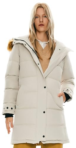 OROLAY Piumino Imbottito Invernale da Donna con Cappuccio e Pelliccia Sintetica Beige M