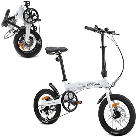 ECOSMO 16 Lightweight Alloy Folding City Bike Bicycle,6 Speeds, Dual Disc brakes, Folding Pedals - 16AF02W