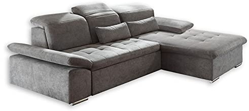 Stella Trading Wayne Ecksofa mit Schlaffunktion, Stoffbezug Dunkelgrau - Ausziehbare Eckcouch mit verstellbaren Armlehnen und Kopfteilen - 276 x 81(104) x 188 cm (B/H/T)