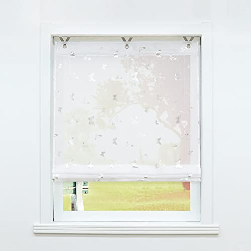 SCHOAL Raffrollo ohne Bohren Raffgardinen mit Ösen Gardinen Modern Ösenrollo Vorhänge Transparent BxH 80x130cm 1 Stück Weiß #2