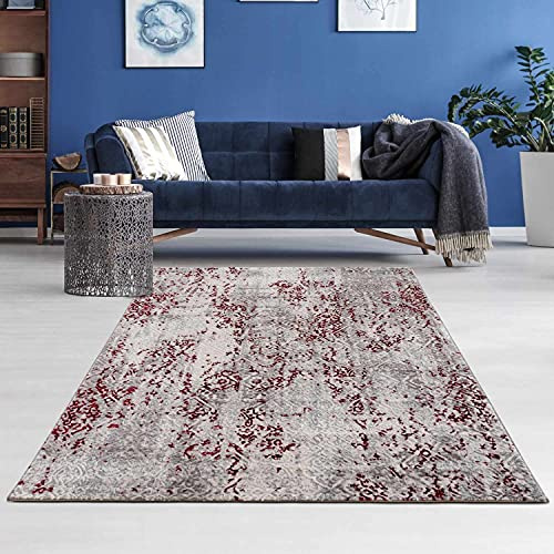 Högkvalitativ designermatta Antea – moderna kortluggmattor – golvmatta i vintage design – (80 x 150 cm, ornament röd/beige)
