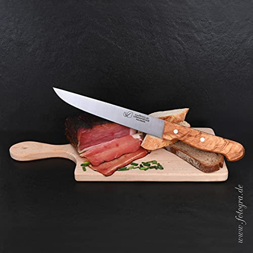 Natürliche Lebensfreude - Schinkenmesser Messer mit Olivenholz Griff - sehr scharfe 20 cm Klinge - Made in Germany Solingen - Rostfreier Edelstahl aus Deutschland - Kochmesser