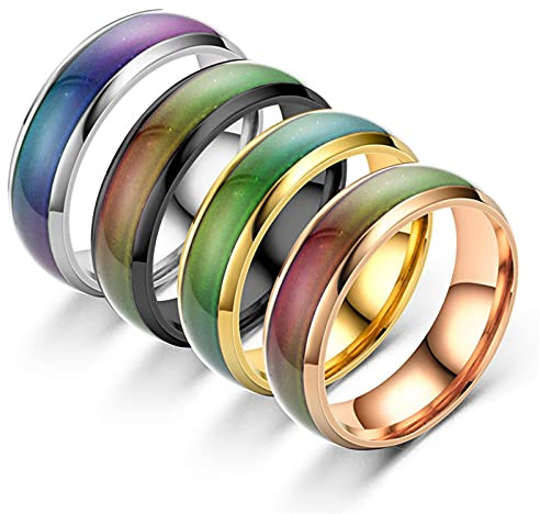 4Pcs Stainless Steel Temperature Changing Color Mood Rings Sensitive Mood Emotion Ring for Women Men Jewelry-9