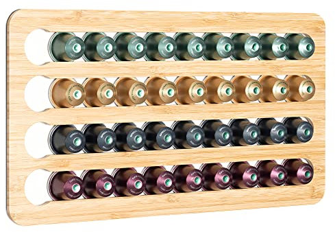 Navaris Porta Capsule Compatibile con Nespresso - Portacapsule 40x Pezzi - Porta Cialde Caffe Magnetico - Portacialde Macchina caffè Espresso - Legno di bambù
