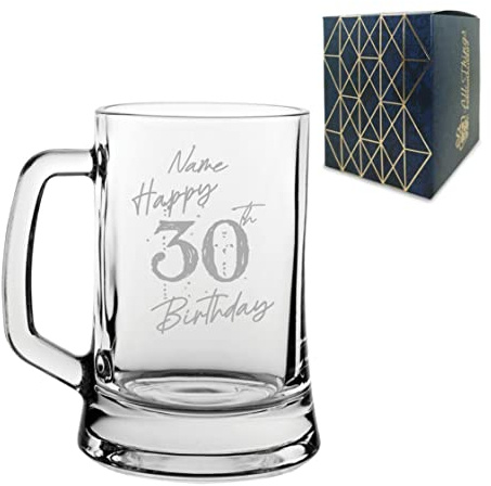 Personalised Engraved Tankard Beer Mug Stein Happy 30th Birthday Speckled Design Gift Boxed, 16.75oz/495ml Classic Beer Glass, Any Name, Engraved in The UK