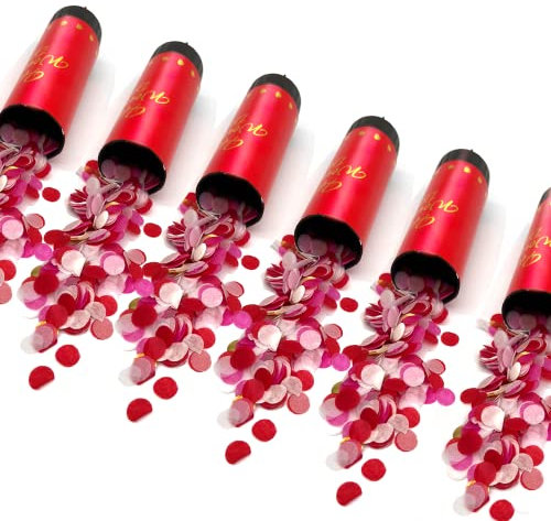 Konfettikanonen Set, Konfetti Bombe, Konfetti Shooter, (Confetti-Push-Pop/Konfettikanone/Popper/Konfettibombe) für Hochzeit, Geburtstag, Silvester und sonstige Partys (Rot 6 Stück).
