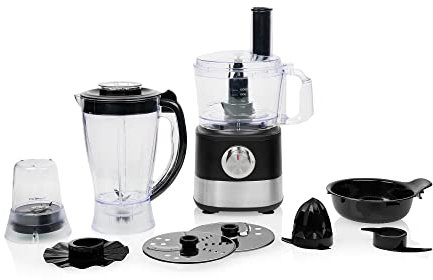 TRISTAR 01.221054.01.001 Robot multifonction 8-en-1 Princess 221054 - Mixe, râpe, hâche, tranche, pile la glace et presse les agrumes - 3 vitesses - Nombreux accessoires inclus - 1 000 W