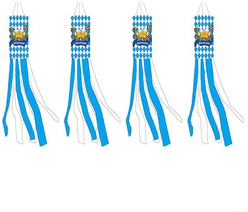 4 Stück Oktoberfest Bayerische Flagge Windsack Outdoor Hängende Windsocken Weiß & Blau