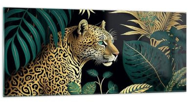 ARTTOR Bilder auf Glas 120x50cm Wandbild Glasdruck Afrika Tiere - 5720 | Leopard Dschungel Tropisch Panorama Groß Modern Dekoration Wohnzimmer Schlafzimmer Küche Wanddeko Kunstdruck Art ARTTOR