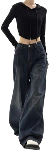 MdybF Jeans vida ben jeans kvinnor säckiga denimbyxor överdimensionerade streetwear höst byxor, 1, M