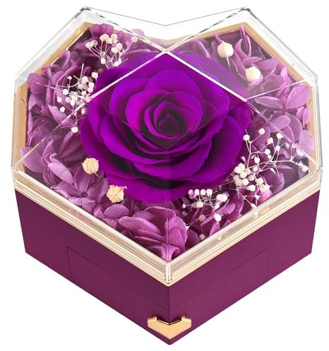 GOICC Rosa Eterna con Collar Día de la Madre Regalos Originales para Mamá Mujer Regalo Cumpleaños para Mujer Esposa Novia Rosa Preservada Regalos para San Valentín Navidad (Corazón Púrpura)
