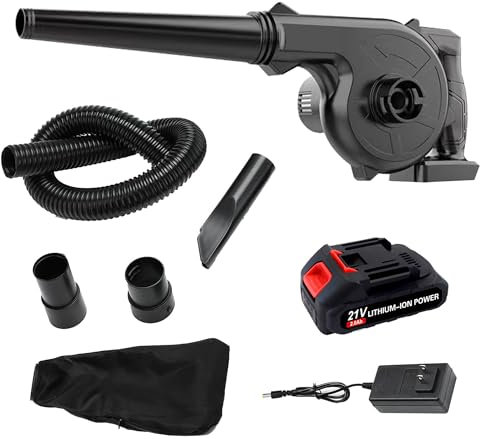 KINGPKE Leaf Blower Cordless with Battery and Charger, Handheld Battery Powered Electric Leaf Blower, 2-in-1 Portable Mini Blower &Vacuum for Lawn Care, Dust/Snow Blowing