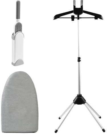 MaxAwe Steamer Stand, Foldable Clothes Drying Rack with Handheld Ironing Board+Gloves, Four-arm Retractable Steamer Hanger, Drying Hanger Can be Adjusted, Up to 160cm, Standing Hanging Rack for indoor