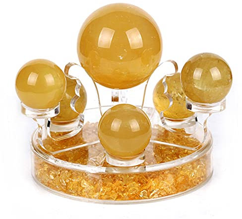 Ensemble de 7 boules de cristal naturel et plaque d'affichage de boîte en pierre concassée de citrine, cadeaux de pierres précieuses de boule de cristal de quartz de citrine naturelle, cadeau d'orneme