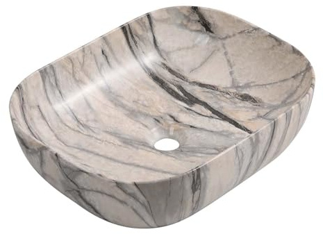 Artistic Countertop Basin for Bathrooms and Cloakroom Hand Wash Basin Cream Marble Effect Art Counter Top Bathroom Sink Basin Rectangle Ceramic Vessel Sink Washbowl 500x395mm