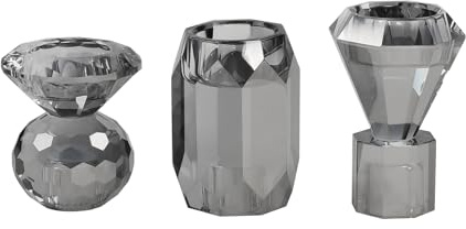 Rauchgrauer Kristall-Kerzenhalter, Set mit 3 kristallklaren Kerzenständern für Stumpenkegel-Teelichter, Party, Hochzeit und Weihnachten, Kerzenhalter