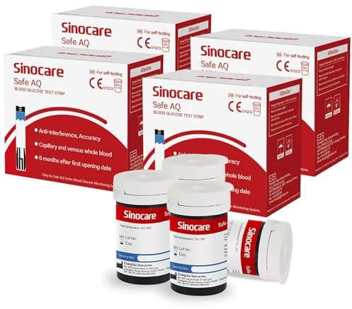 Sinocare Tiras Sangre de Prueba, 200 x Tiras Reactivas sin Código, para Safe AQ Smart/Voice