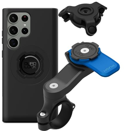 Quad Lock Telefonfäste för Motorcykelstyre med Vibrationsdämpare och MAG-fodral för Galaxy S23 Ultra