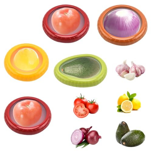 5 Piezas Caja de Almacenamiento de Frutas de Silicona, Contenedores de Almacenamiento para Nevera Soporte para Guardar Aguacate y Cebolla para Aguacates, Manzanas,Cebollas, Tomates y Limones