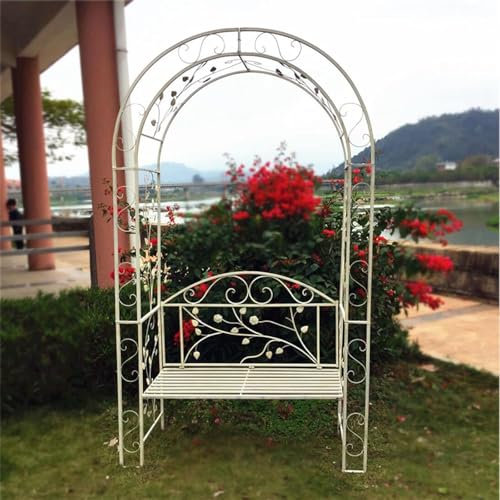 ZAIHW Arche de jardin, arche avec banc pour 2 personnes, pergola en treillis pour plantes grimpantes, cérémonie, fête, pelouse, jardin (blanc rétro)