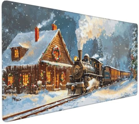 Gaming Mauspad XXL Zug Mousepad 1000x500x4mm Schneeszene Verlängertes Mauspad Schreibtischauflage,Genähte Kanten Mauspad,Verbessert Präzision Geschwindigkeit Wasserdicht Geeignet für Büro und Spiele