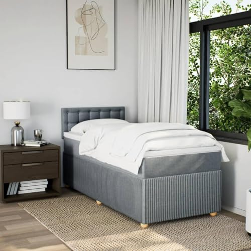 IKAYAA Boxspringbett 100 x 200 cm mit Matratze, Topper & Kopfteil, Bett mit Matratze und Lattenrost 100 x 200 cm Polsterbett 100 x 200 cm Hellgrau