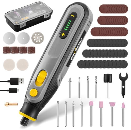 Enventor Mini Utensile Rotante Multifunzione a Batteria 4V, Mini Trapano Elettrico 104 Accessori, 5 Velocità Regolabili, 5000-25000RPM, Ricarica USB, per Incisione, Smerigliatura, Lucidatura