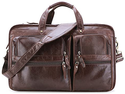 BHBYAFASH Laptoptasche Aktentasche, Herren Classic Echtes Leder Aktentasche Erweiterbar 17 Zoll Laptop Portfolio Crossbody Handtasche Schulter Umhängetasche Große Satchel