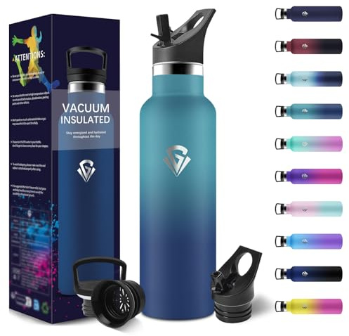Thermosflasche, 500ML BPA-Frei, Trinkflasche Edelstahl, Auslaufsichere Isolierflasche Doppelwandig, Wasserflasche, Thermoskanne, mit Strohhalm, Trinkflasche Kohlensäure Geeignet