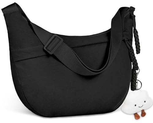 Aucuu Sac à Bandoulière, Grand Sac à Bandoulière en Nylon, Sacs à Main avec Pendentif Nuage, Sacs Hobo Large Lanière avec Sangle Ajustable pour Femme
