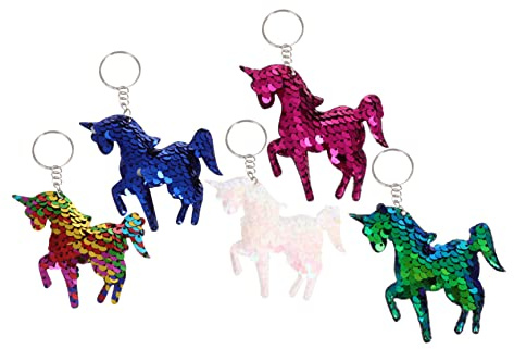 CTIRCHIU Einhorn Schlüsselanhänger Dekorativ Zufällige Farbe 10 Stück aus Kunststoff und Legierung Doppelseitige Pailletten Leicht für Tasche und Schlüssel
