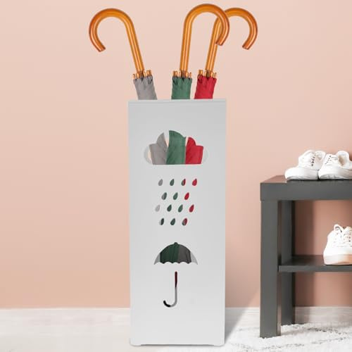 harupink Regenschirmständer aus Metall,Modernes Cutout-Design Schirmständer Regenschirm,quadratischer Schirmständer,Großer Regenschirmhalter für Heim,Hotel und Bürodekoration (Weiß)