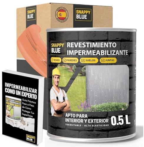 Revestimiento Sellador Fachadas Impermeabilizante Híbrida con Poliuretano, Pintura Impermeable Definitivo Terrazas, Techos y Exteriores, Protección Fugas Goteras. 4 Colores. (Teja, 0,5L)